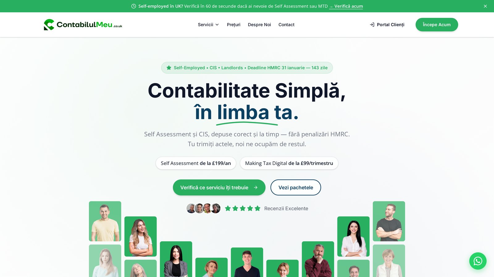 ContabilulMeu.co.uk — Platformă de contabilitate în limba română pentru Self-Employed și LTD din UK. Stripe, portal client, automatizare taxe — fără birocrație.