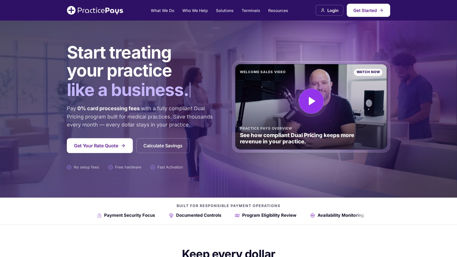 PracticePays (fost PracticeBytes) — Rebranding complet, sistem de plăți Dual Pricing conform, website nou și motor de achiziție clienți pentru cabinete medicale din SUA.